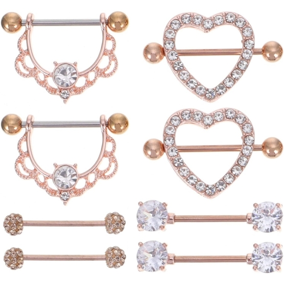 Jewelry - 4 Pairs Women Papilla Studs Chic Shiny Breast Rings Body Piercing Jewelry